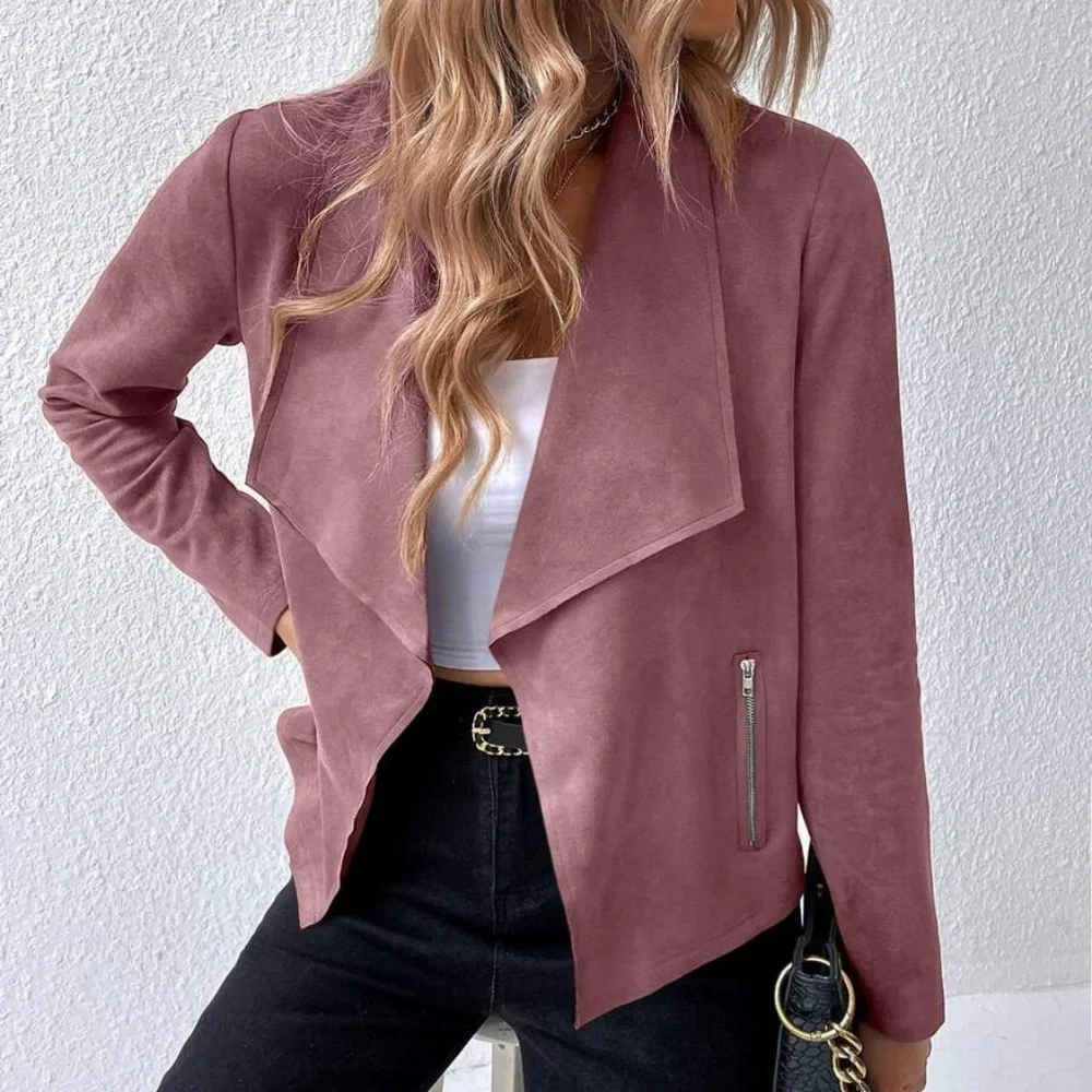 Luxe Army Green Vegan Suede Open Front Jacket - Picture 2 of 11